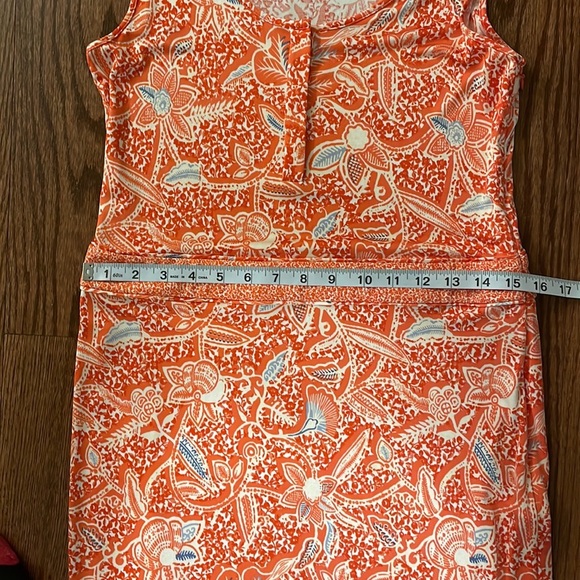 TORY BURCH orange floral stretchy SILK KNIT DRESS. Sleeveless zippered side Med - Picture 15 of 16
